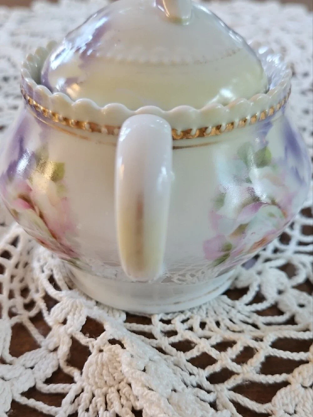 Antique PK Silesia Lidded Sugar Bowl Rose Lusterware Germany Circa 1886-1914